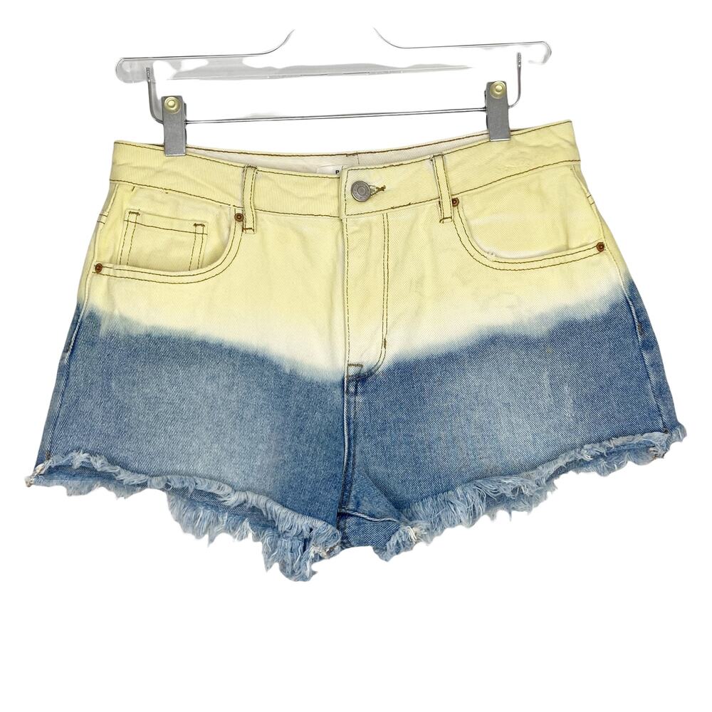 PACSUN High-Rise Festival Cut Off Shorts Yellow Blue Ombre Size 27